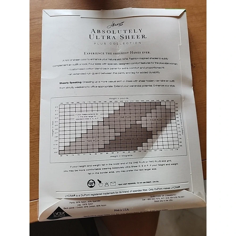 Hanes Plus Absolutely Ultra Sheer Control Pantyhose E98 Barely Black 1‎ Plus